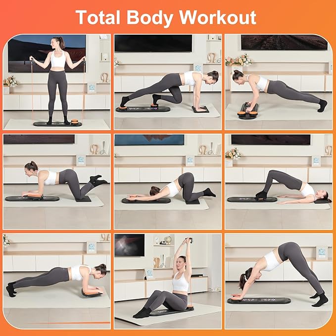 Pilates Board, Foldable Pilates Reformer, Multi-Purpose Pilates Board for Home Workout, Portable Pilates Equipment for Full Body Workout, Fitness, Exercise, Black Orange