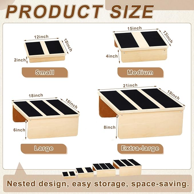 Sintuff Exercise Step Platform for Balance & Strength Training, Wooden Nesting Exercise Steps 330 Lb. with Non-slip Surface, Progressive Height Training for Home Fitness