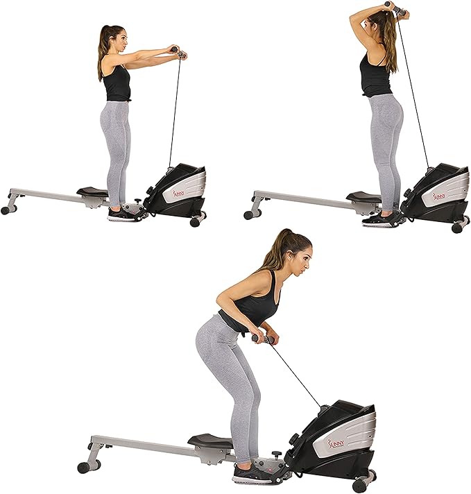 Sunny Health & Fitness Rowing Machine for Low Impact Full Body Workouts Home Training, Flip-able Equipment for EZ-Storage, Optional Magnetic or Air Resistance w/Free SunnyFit App Connection