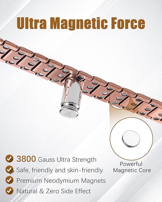 3X Strength Magnetic Copper Bracelet for Men - 99.9% Pure Copper Bracelet & Ring Set - Premium Fold-Over Clasp and Adjustable Length Sizing Tool & Jewelry Box