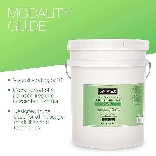 Bon Vital', Naturale Massage Lotion,5 Gallon, All Natural Massage Lotion for Massage Therapy and Bodywork, Lightweight Unscented Lotion, Plant-Based Ingredients for Smooth Application
