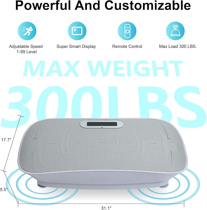 Full Body Vibration Platform, 10-Frequency Shaking Machine with Bluetooth Music Sync, LED Display, Durable ABS and Metal Frame, Non-Slip Silicone Pedals for Home Gym, Unisex Fitness