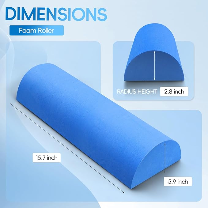 High-Density EVA Half Foam Roller, Firm Full Body Muscle Massager Stick for Athletes, Gym, Yoga, 15.7" × 5.9" × 2.7" Core & Balance Exercise 1/2 Foam Roller