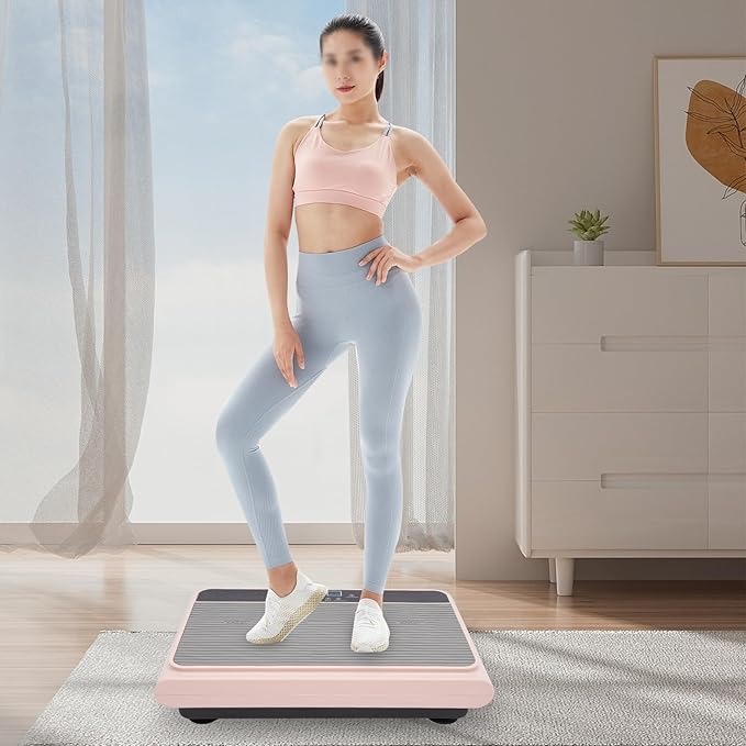Vibration Plate Exercise Machine, Whole Body Workout Vibration Fitness Platform with Resistance Bands&Bluetooth LED Lights, Home Training Equipment for Weight Loss & Toning