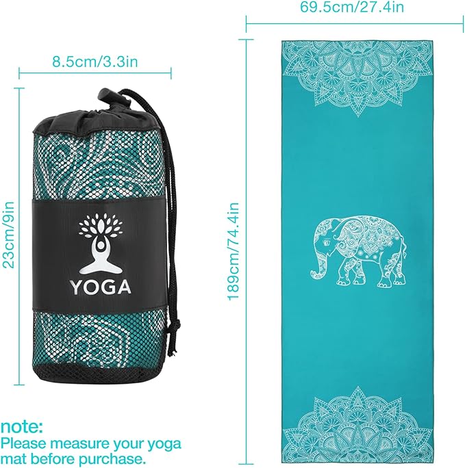 MoKo Hot Yoga Towel, Non-Slip Yoga Mat Towel with Grip Dots, 74.4"×27.3" Yoga Mat Cover for Pilates, Fitness, Meditation, Swimming Pool, Beach, Travel Yoga Mat with Corner Pockets