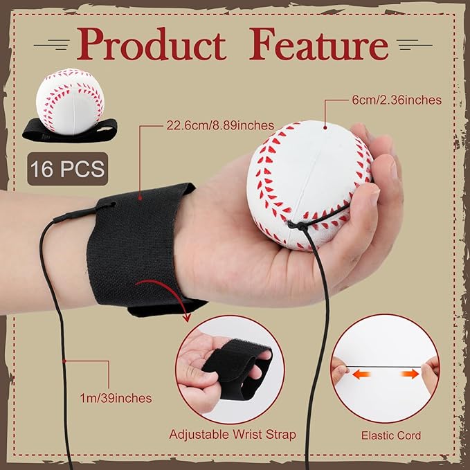4/8/16/32 Wrist Return Ball on a String 2.36 Inches Rebound Sport Balls with Elastic Strap Baseball Soccer Tennis Practice Party Favors, Wrist Exercise and Fun Play for Kids & Adults