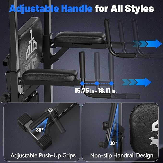 Sportsroyals Power Tower Pull Up Bar Station, 450LBS Stable Pull Up Dip Station for Home Gym Strength Training Equipment | FED Fitness