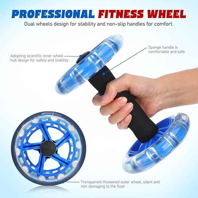 Kisangel 2pcs Ab Roller Wheel, Exercise Abdominal Roller Dumbbell Fitness Dual Wheel for Hand Weights Equipment