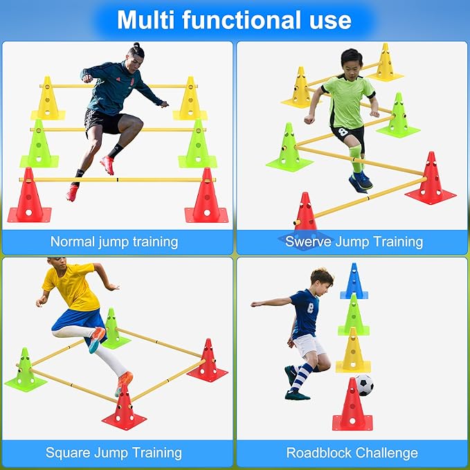 Football Training Cones Agility Soccer Cones, Indoor Outdoor and Festive Events Field Marker Agility Cones with 5 Adjustable Soccer Agility Training Poles