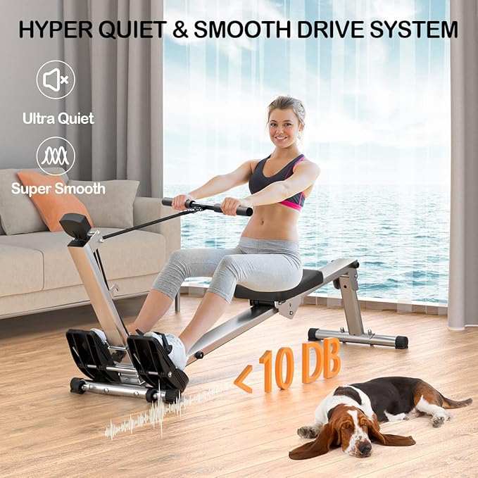 Foldable Rowing Machine for Home Use, Hyper-Quiet Rower with LCD Monitor, 300LBS Capacity Compact Home Rowing Machines