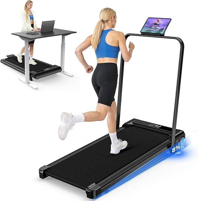 Incline Walking Pad with Handle Bars, 3.5HP Foldable Portable Treadmills for Home Office, Low Noise <40dB Under Desk Treadmill with 330LB Capacity, Wide Running Belt with Remote Control & LED Display