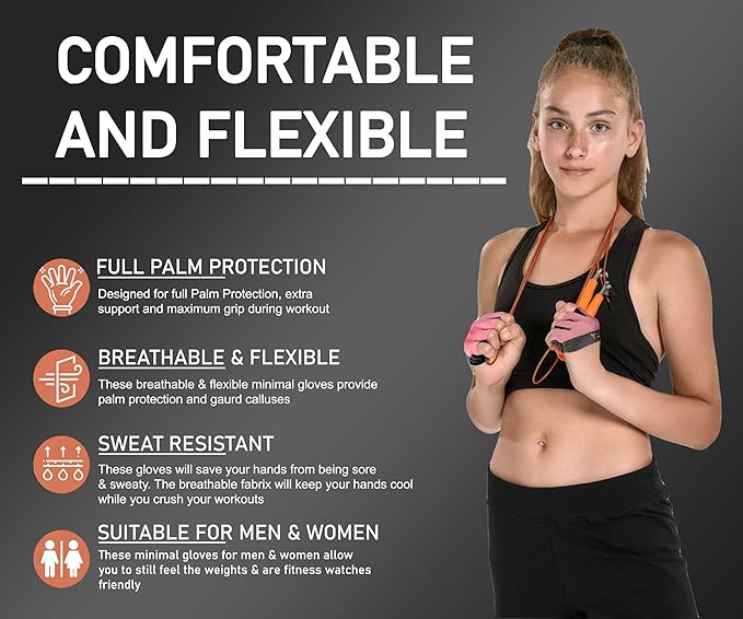 FITNESS FORCE Workout Gloves for Men & Women Partial Weight Lifting Non-Slip Gym Gloves, Lifting Grip for Calluses Guard Fingerless Exercise Gloves with Full Palm Protection