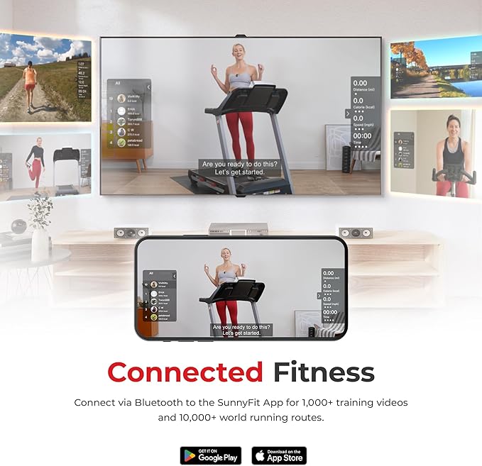 Sunny Health & Fitness Premium Smart Treadmill with Auto Incline, Dedicated Speed Buttons, Digital Performance Display