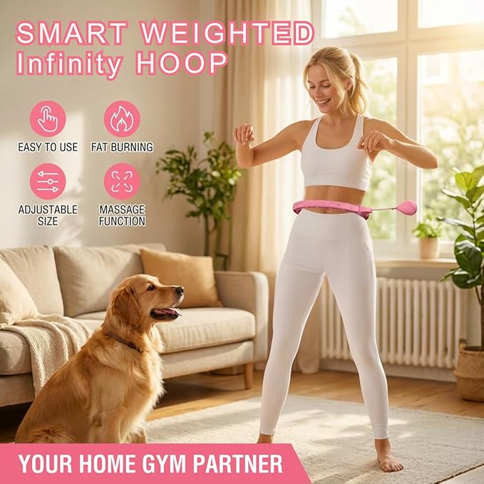 Fit Hoop Weighted Waist Circle/Infinity Hoop with 11/18 Links(30-50 Inch) for Adults Weight Loss，Weighted Hoops for Women,Infinity Hoop with Counter Smart Exercise Equipment