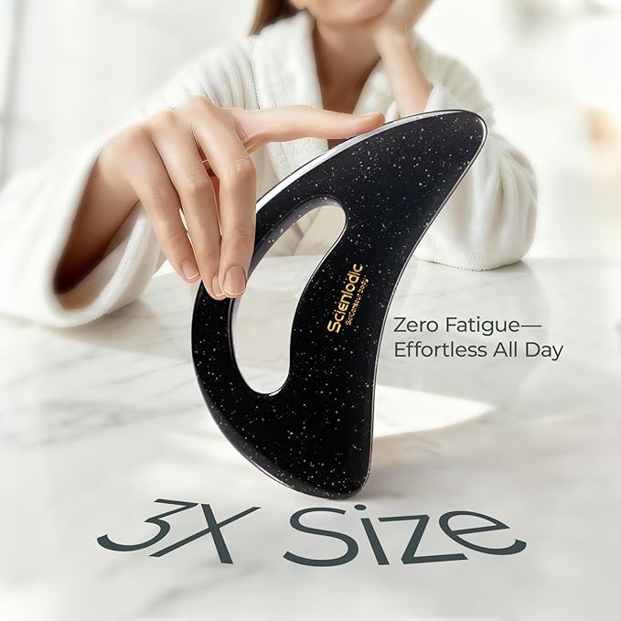 Scienlodic Gua Sha Massage Tool with Handle (Resin) Larger Guasha Body Scraping Tool for Back Legs Neck Massage, Lymphatic Drainage, Cellulite Remove - Large Glitter Black