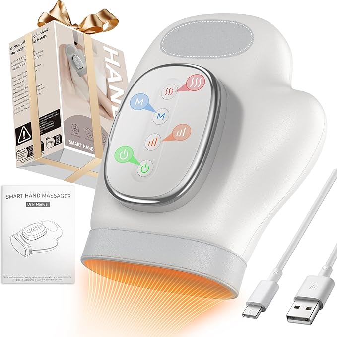 Professional Hand Massager with Heat Compression Therapy, 3 Massage 4 Temperatures 5 Compression Pain Relief Glove, Arthritis & Wrist Carpal Tunnel Neuropathy Circulation, Gifts for Women/Men