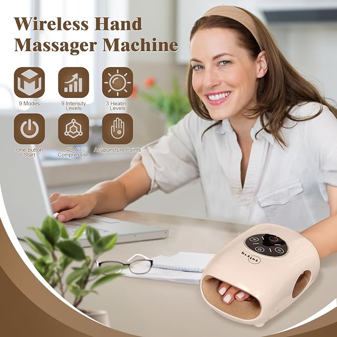 Hand Massager, 9 Modes 9 Intensities Hand Massage, Cordless Hand Massager for Arthritis and Carpal Tunnel, Mother's Day Gift for Mother's Day, Women Men Parents, Pink