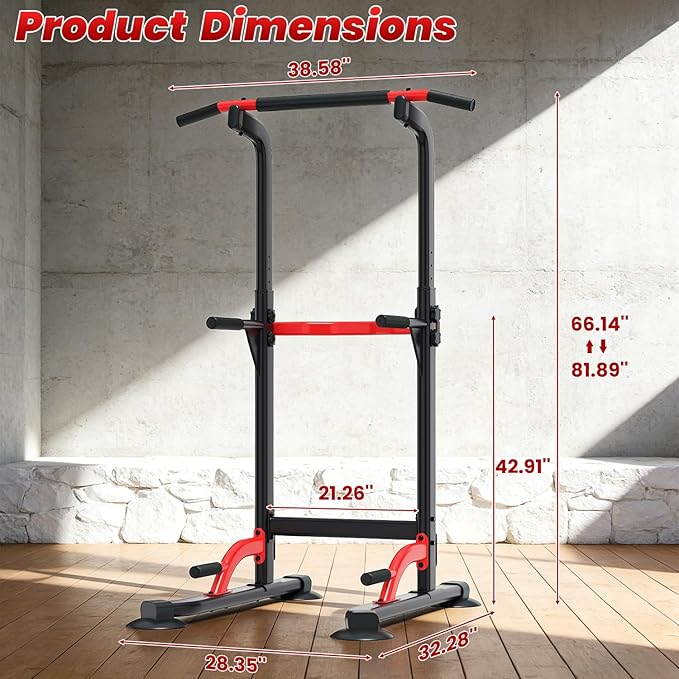 ZENOVA Pull Up Bar Dip Bar Power Tower Workout Dip Station Height Adjustable Free Standing Chin Up Bar for Men Women Teens 300LBS Weight Capacity