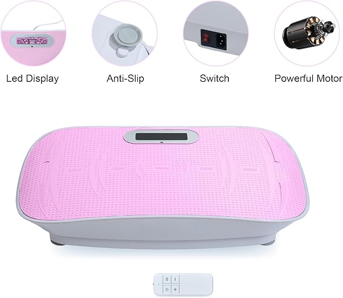 Full Body Vibration Platform, 10-Frequency Shaking Machine with Bluetooth Music Sync, LED Display, Remote Control, Durable ABS and Metal Frame, Silicone Foot Pedals for Home Gym, Fitness
