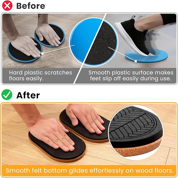MUYOS Sliders for Working Out, 2 Pairs Exercise Core Sliders – Oval (9-1/2" x 5-3/4") & Round (7"), Sliding Discs for Strength Training, Abdominal & Core Workouts on Hardwood Floors, Protects Floors W