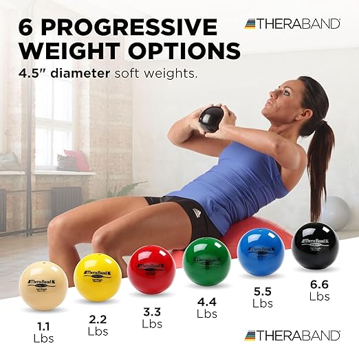THERABAND Soft Weight, 4.5" Diameter, Weighted Balls for Baseball, Weighted Balls for Softball, Hand Held Ball Shaped Isotonic, Shoulder Strength, Rotator Cuff & Throwing Trainer, Red, 3.3LB