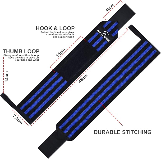 AQF Wrist Wraps for Weightlifting - USPA & IPL Approved 18" Gym Wrist Support with Thumb Loop - Heavy Duty Lifting Wrist Straps for Fitness, Workout, Powerlifting, & Bodybuilding (Pair)