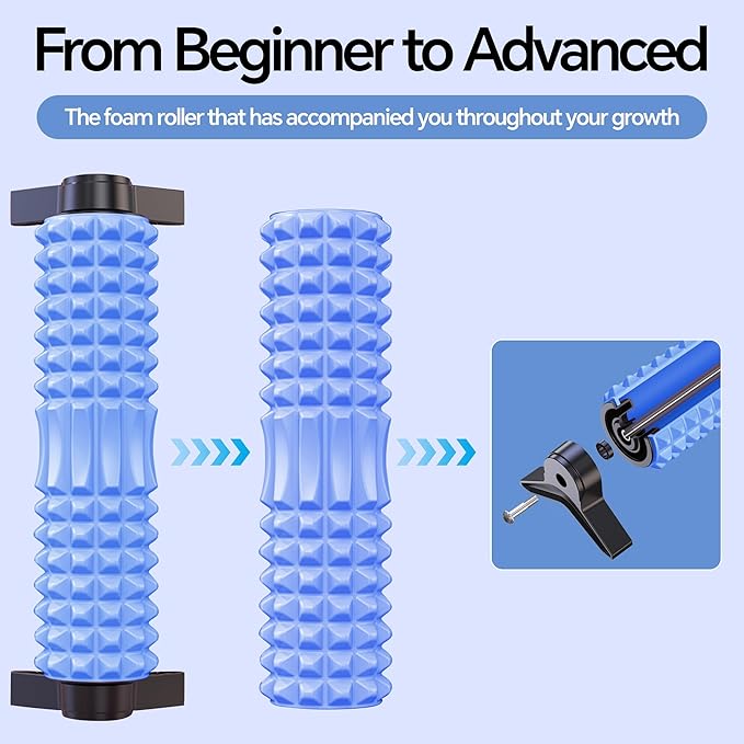 Foam Roller with Detachable Stand, 18” Deep Tissue Massage Roller, Beginner-Friendly Support Design for Muscle Recovery, Home Workout & Fitness - Blue