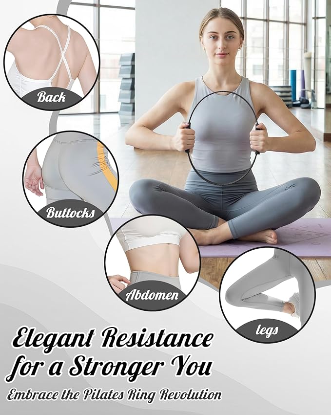 Pilates Ring, Silicone Magic Pilates Rings, Lightweight & Durable Flexible Fitness Circle Exercise Equipment for Toning Arms, Thighs,Legs, Core,Yoga & Physical Therapy