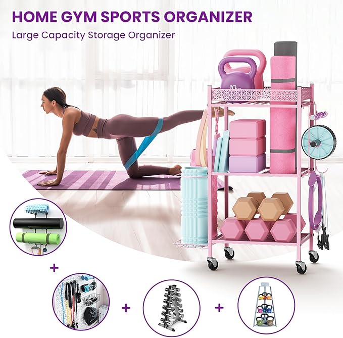 Yoga Mat Storage Rack, Home Gym Storage Rack, VOPEAK Workout Storage for Yoga Mat, Foam Roller, Gym Organizer Gym Equipment Storage for Home Exercise and Fitness Gear