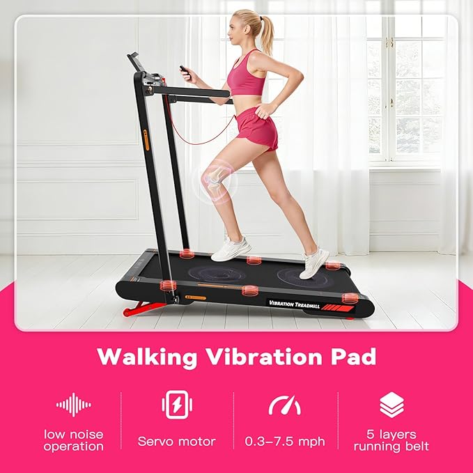 Lysole Folding Walking Pad Treadmill with Vibration&Incline,4-in-1 Under Desk Treadmills for Home&Office,350LBS Capacity,0.3-7.5MPH Speed,LED Display,Portable Treadmill with APP&Remote Control