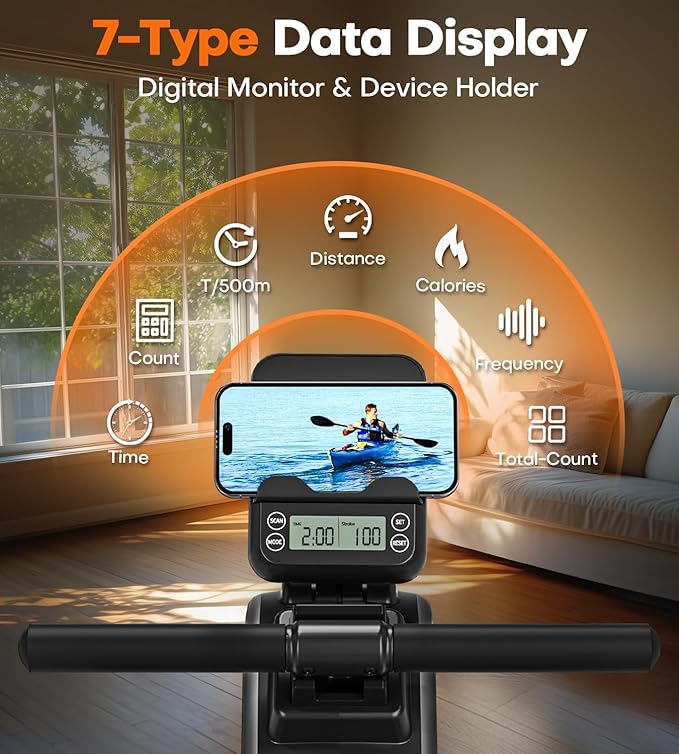 Rowing Machines for Home, 16/32-Level Adjustable Resistance, Magnetic Rowing Machine with App Supported, 350/400 LB Weight Capacity, Upgraded Dual Slide Rails with LCD Data Display Screen