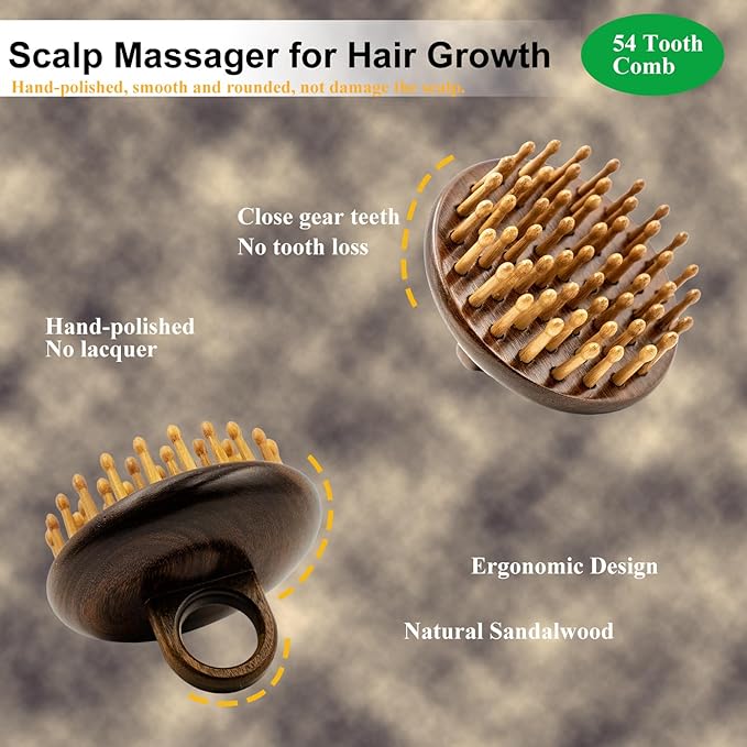 3 Pack Wooden Scalp Massager, Sandalwood Manual Head Massager Comb for Hair Growth, Wooden Gua Sha Tool for Body&Face, Wood Massager for Eye