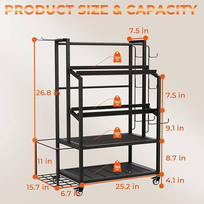 Dumbbell Rack Weight Stand - Adjustable Weight Rack for Dumbbells, Home Gym Storage Rack for Yoga Mat Foam Roller Kettlebells, Workout Equipment Storage Organizer With Wheels