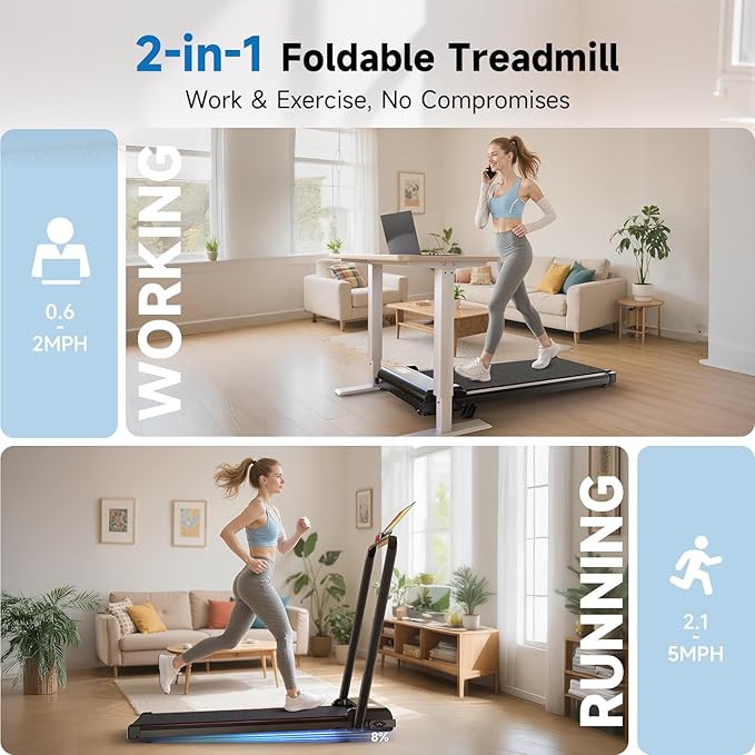 Walking Pad Treadmill with Handle Bar,Walking Pad with Incline 8%,2.5HP Quiet Under Desk 320 lbs 2 in 1Treadmills for Home Office,Compact Foldable Walking Pad,Remote Control&LED Display