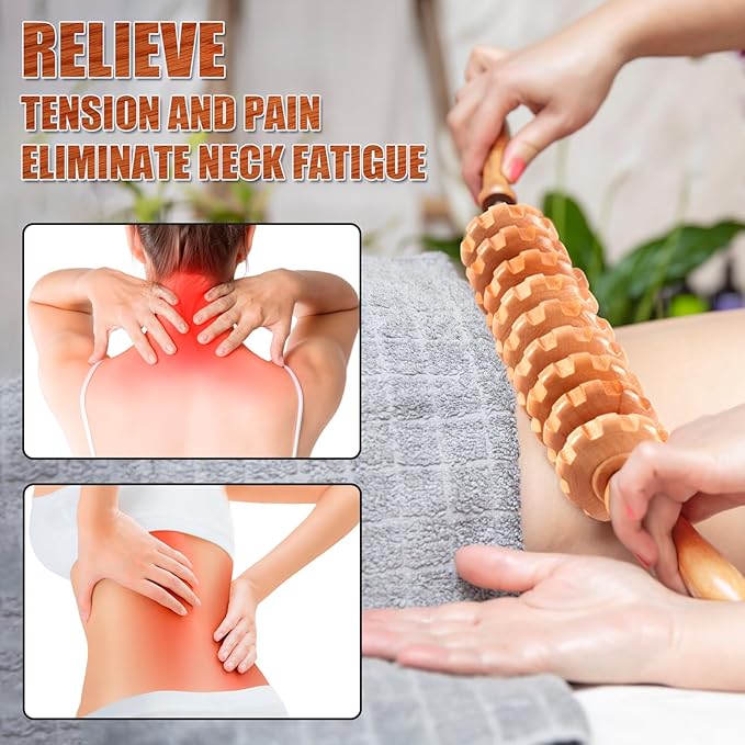 Wood Therapy Massage Tools,Wooden Massager Stick Roller Lymphatic Drainage Tool,Maderoterapia Kit Self Massage Roller Tool for Cellulite Reduction,Muscle Tension and Body Shaping,Contouring