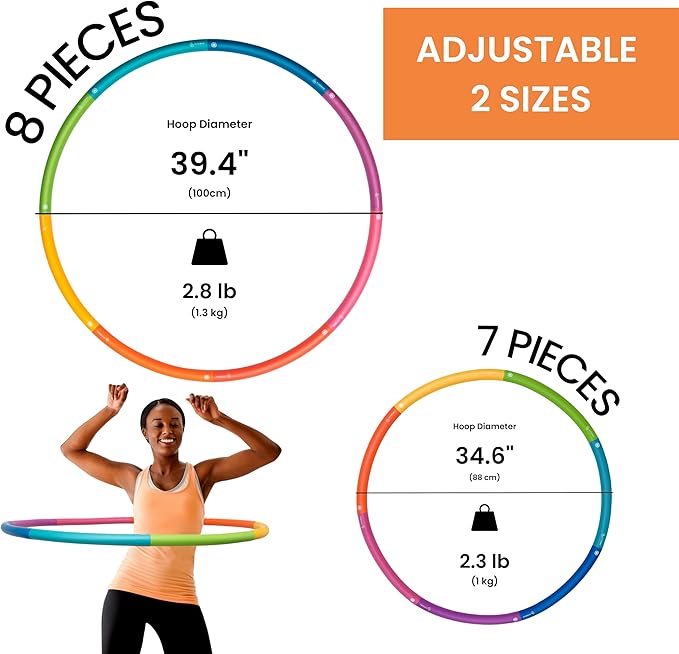 Weighted Fitness Hoop for Adults, 2.8 lb, Large Adjustable Size for Core Workouts and Weight Loss Support, 8 Detachable Sections