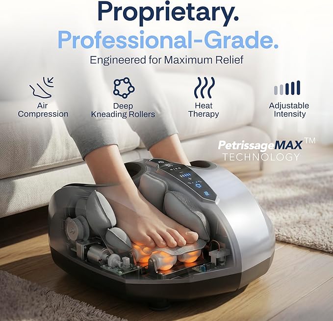 MIKO Foot Massager Machine with Deep-Kneading, Compression, Shiatsu, and Heat for Plantar Fasciitis, Neuropathy - Fits up to Men Size 12
