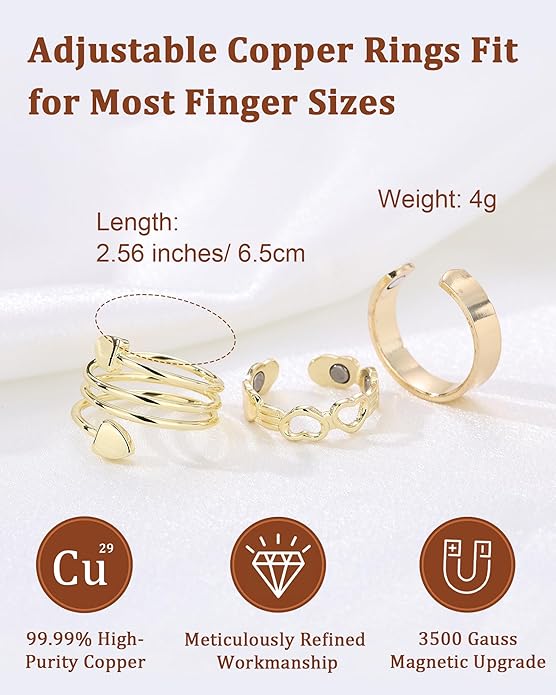 BioMag Copper Rings for Women, 99.99% Pure Copper Magnetic Rings Thumb Rings for Lymphatic Drainage, Adjustable Jewelry Gifts for Women
