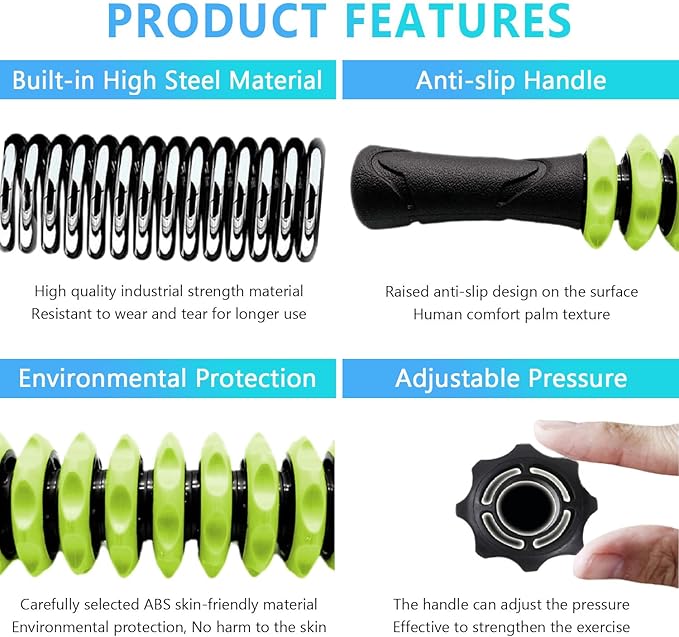 Muscle Roller Stick, Yoga Massage Roller Bar Fitness Beauty Tool for Athletes Relief Leg Back Pain (Green)