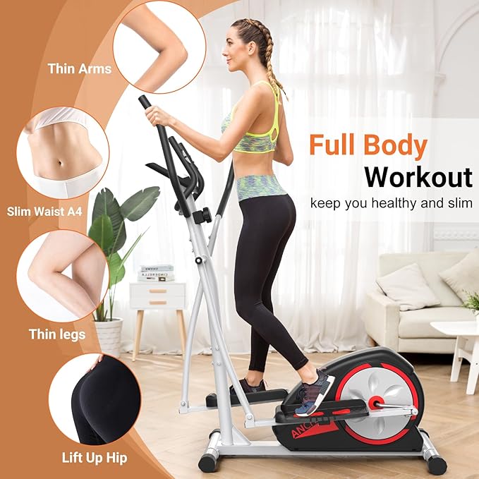ANCHEER Elliptical Exercise Machine, Elliptical Trainer for Home Gym, Exercise Equipment 500Lbs Max Weight,Ultra-Silent Elliptical Machine, with Pulse Rate Grips&Smooth Resistance Levels