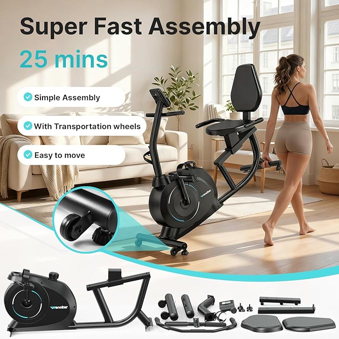 Recumbent Exercise Bike for Home, Quiet & Low-Impact Stationary Bike for Seniors & Adults, 16-Level Resistance, Adjustable Seat & LCD Monitor