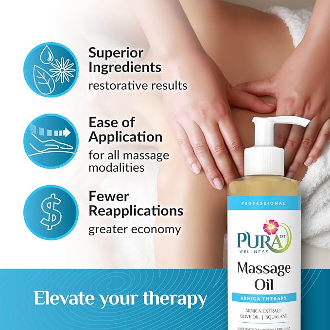 Arnica Therapy 8 Fl oz Massage Oil, Arnica Extract, Professional, Massage Therapy, Deep Tissue, Unscented, Hypoallergenic, Natural Ingredients, Skin Hydrating, Moisturizing, Muscle Relief
