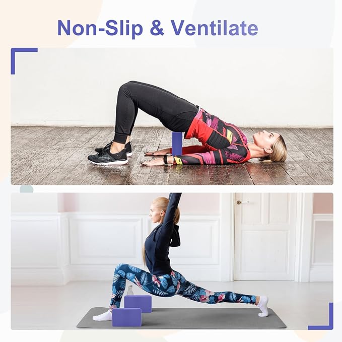 2 Pack Yoga Block, Premuim EVA Foam Block, Durable Non-slip Exersice Block for Yoga, Pilates, General Fitness, Stretching, Toning Workouts and Meditation