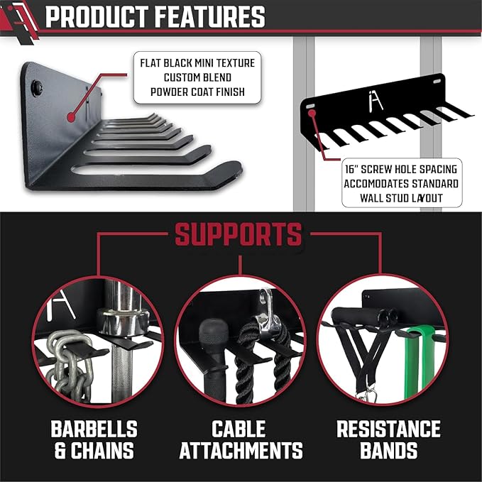 IRON AMERICAN USA Omega Beast Gym Storage Rack 11-Hook Heavy-Duty Gym Wall Organizer Gym Caddy Hanger - Gym Accessory Storage - Resistance Bands, Jump Ropes, Barbells, Lifting Belts, Cable Attachments
