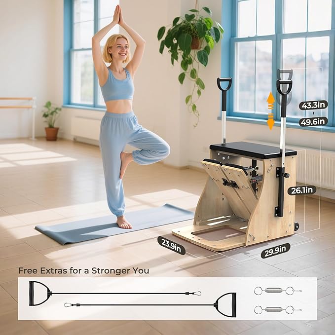 Upgrade Pilates Chair with Handles, Split Pedals, and Resistance Bands, Professional Yoga Chair for Home and Studio Use, Adjustable Resistance Levels