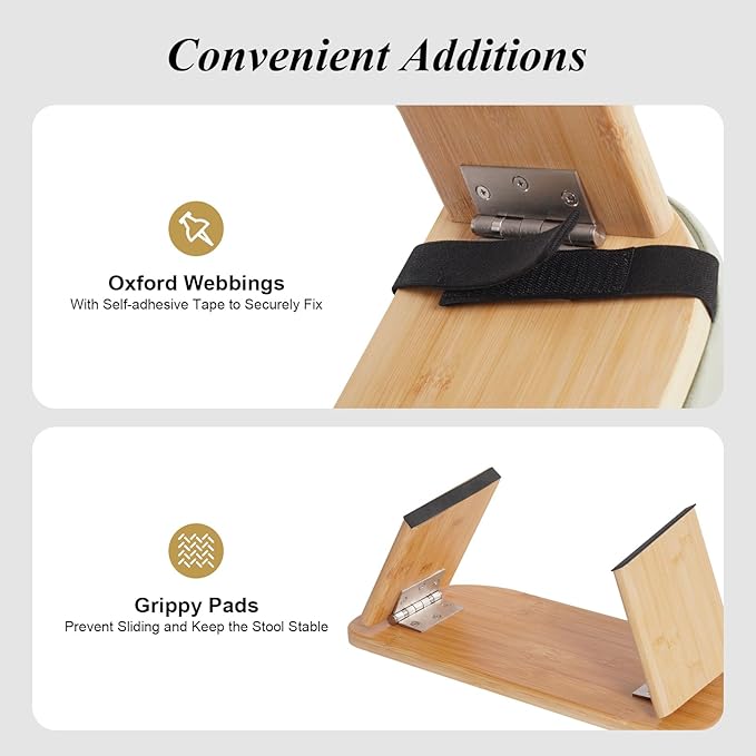 Meditation Bench, Foldable Ergonomic Meditation Stool Foldable Bamboo Kneeling Meditation Wooden Bench Yoga Stool Floor Sitting Prayer Bench for Yoga or Sitting (Green)