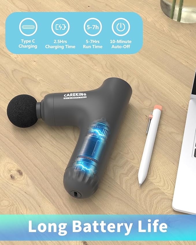 3-in-1 Detachable Massage Gun Deep Tissue, Ergonomic Extension Handle Back Massager for Pain Relief, Portable Percussion Muscle Massager for Shoulder, Thigh, Waist & Neck, FSA-HSA Eligible