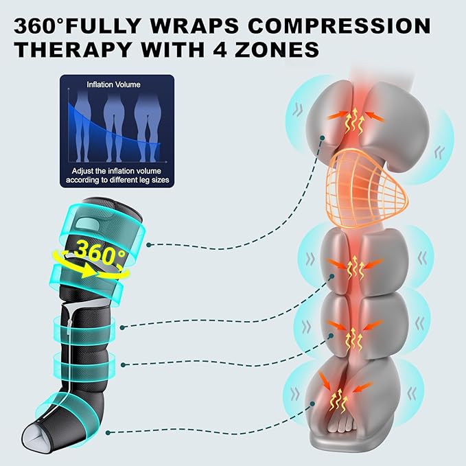 Leg Massager with Heat and Compression, Foot Massager for Circulation and Pain Relief, 3 Timers, 12 Intensity, 6 Modes,3 Heating with Knee Massager,Mother's Day Gifts for Man Woman,Black