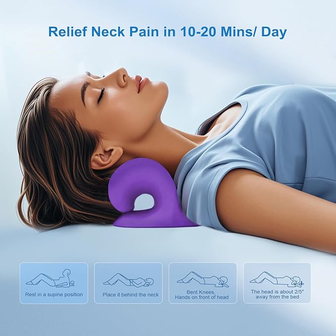 Neck Stretcher with Magnetic Therapy Acupressure for Pain Relief, Neck and Shoulder Relaxer, Chiropractic Pillow, Restore Neck Curve (Purple)
