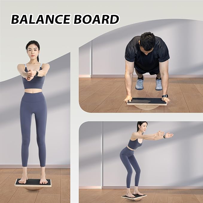 Multi-Function Wooden Slant Board & Balance Board, Adjustable Incline Board and Calf Stretcher,Stretch Board - Wide Anti-Slip Surface - Black